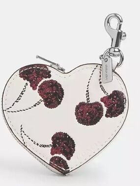 NEW Coach White Red Cherry Heart Shaped Bag Charm NWT
With Cherry Print